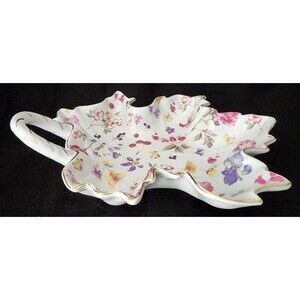 Large Mayfair Collection by Jay Maple Leaf Shaped Butterfly, Flower & Berry Dish